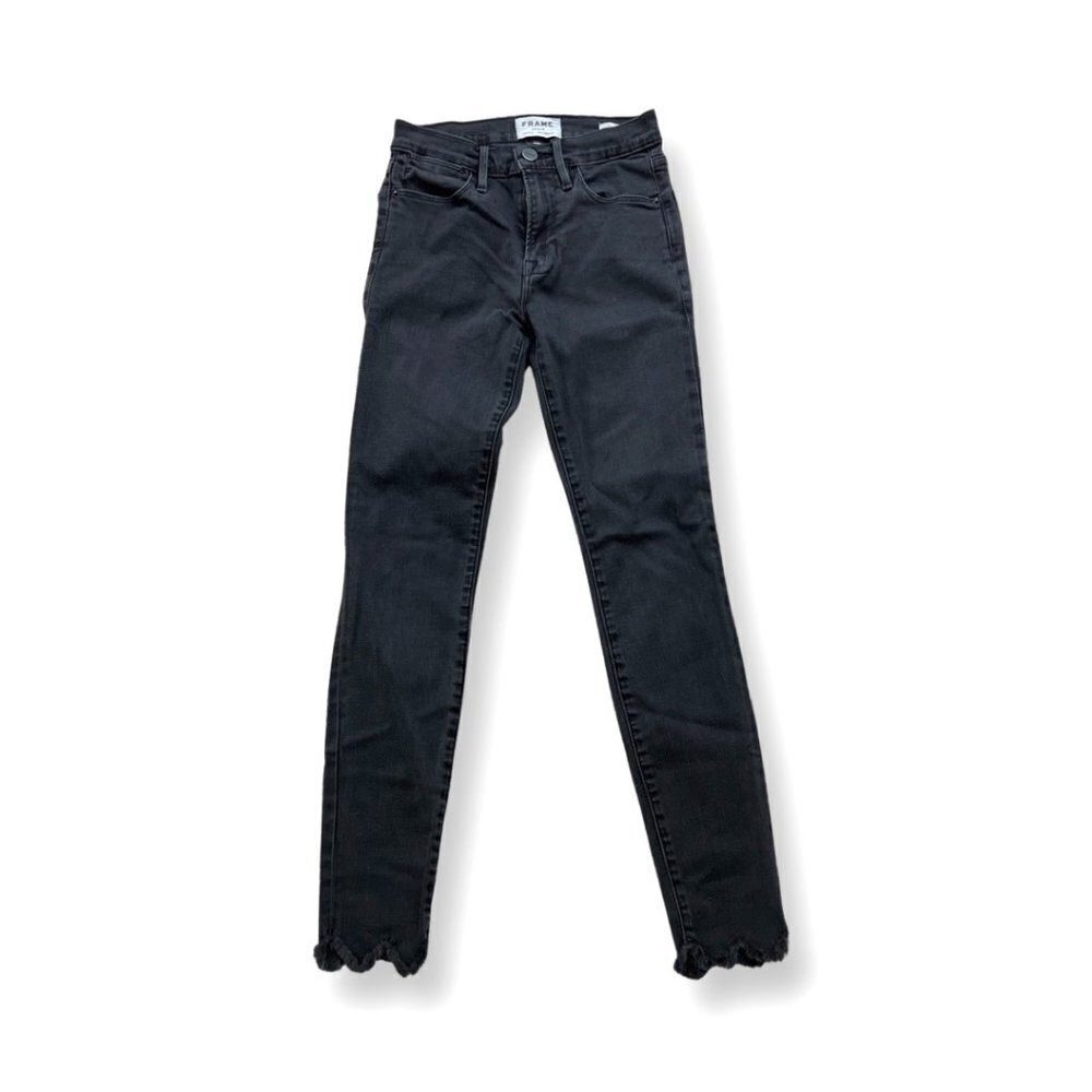 Frame Le High skinny black  fringe trims skinny jeans size  24